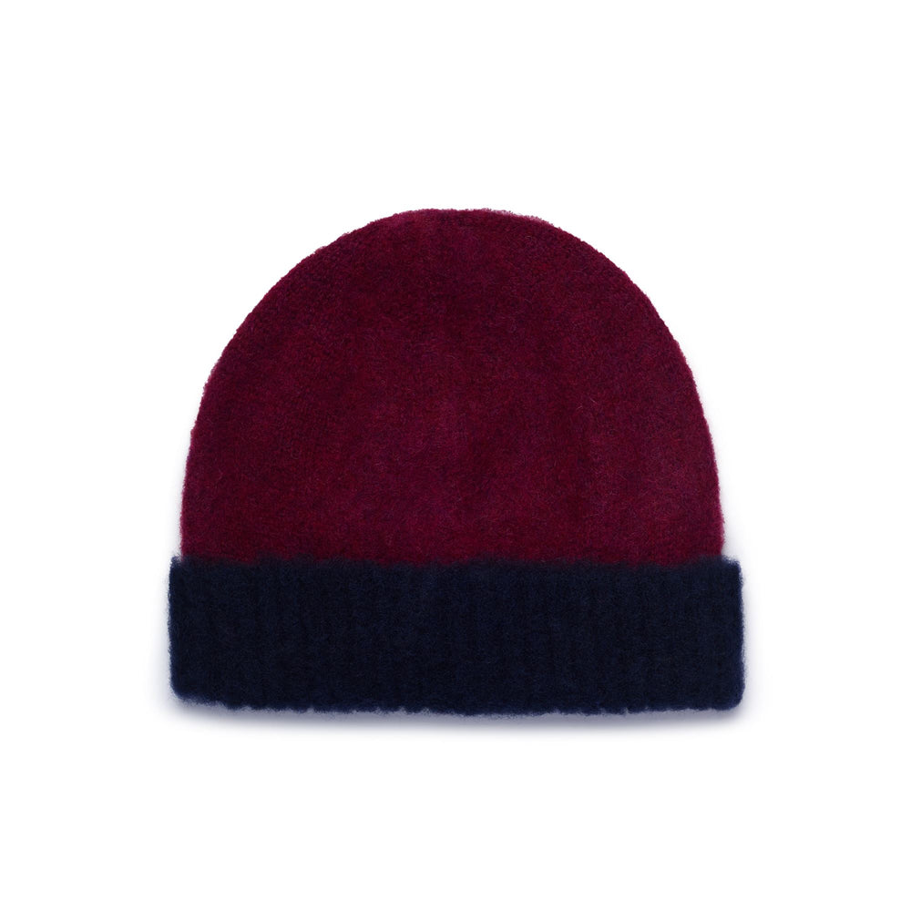 Headwear Unisex SHAGGYDOG TWO TONE CUFFED HAT Hat BORDEAUX-BLUE Dressed Front (jpg Rgb)	