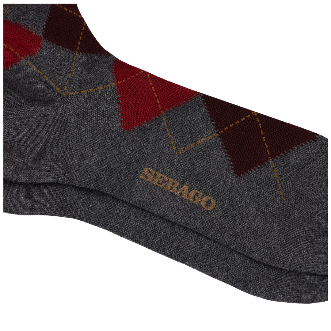 Socks Unisex SABATTUS ROMBOL Quarter High Sock GREY-BORDEAUX-RED-ORANGE Dressed Front (jpg Rgb)	