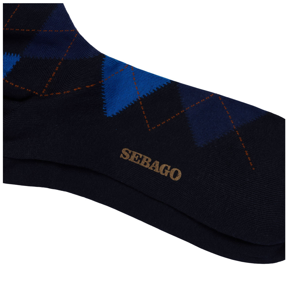 Socks Unisex SABATTUS ROMBOL Quarter High Sock NAVY-BLUE-SKY-ORANGE Dressed Front (jpg Rgb)	