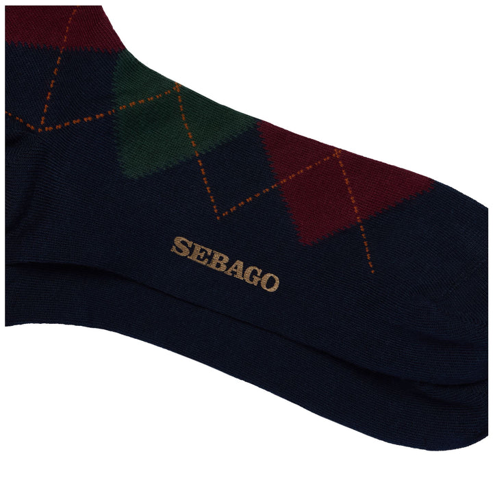 Socks Unisex SABATTUS ROMBOL Quarter High Sock BLUE NAVY-BORDEAUX-GREEN-ORANGE Dressed Front (jpg Rgb)	