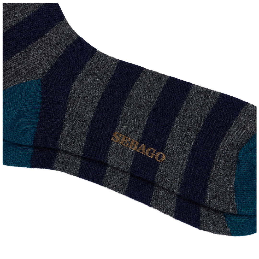 Socks Unisex SOLON RIGAL Quarter High Sock BLUE NAVY-GREY-TURQUOISE Dressed Front (jpg Rgb)	