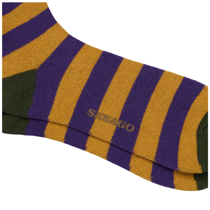 Socks Unisex SOLON RIGAL Quarter High Sock YELLOW-VIOLET-DK GREEN Dressed Front (jpg Rgb)	