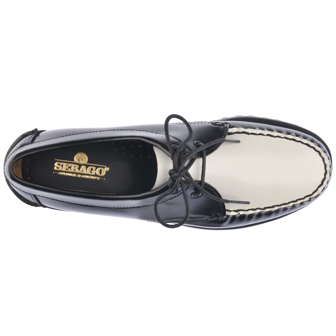 Moc Woman JAMES LUG WOMAN Moccasin BLACK-WHITE Dressed Back (jpg Rgb)		