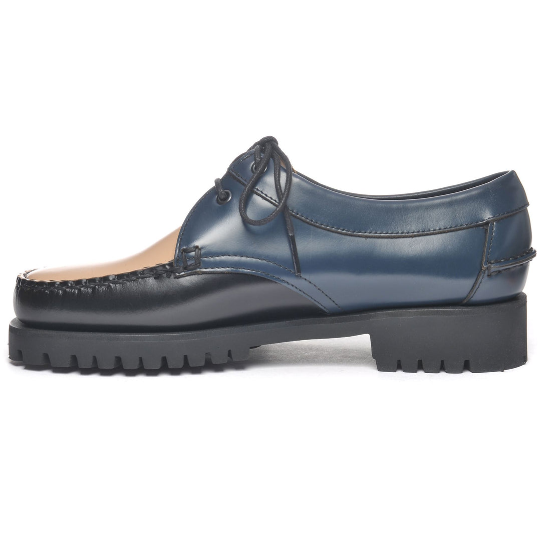 Moc Woman JAMES LUG WOMAN Moccasin BRILLIANT BLUE - BLACK - LT BEIGE Dressed Side (jpg Rgb)		