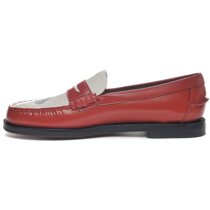 Moc Woman CLASSIC DAN GAMBLING WOMAN Moccasin DK RED- WHITE-BLACK SPADES CLUBS Dressed Side (jpg Rgb)		